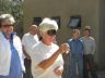 Ellen playing pin-the-tail on the donkey